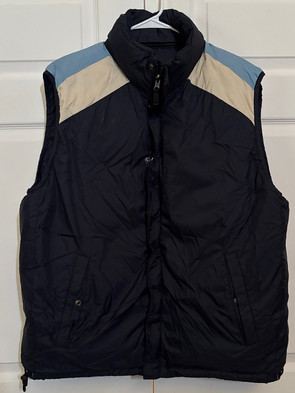 GAP Men’s XL Reversible Down Puffer Vest Navy Blue Colorblock Winter